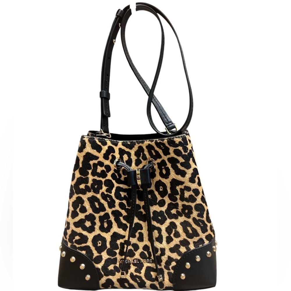 Michael Kors Mercer Galler Leopard Animal Print Calf Hair Shoulder Bag New